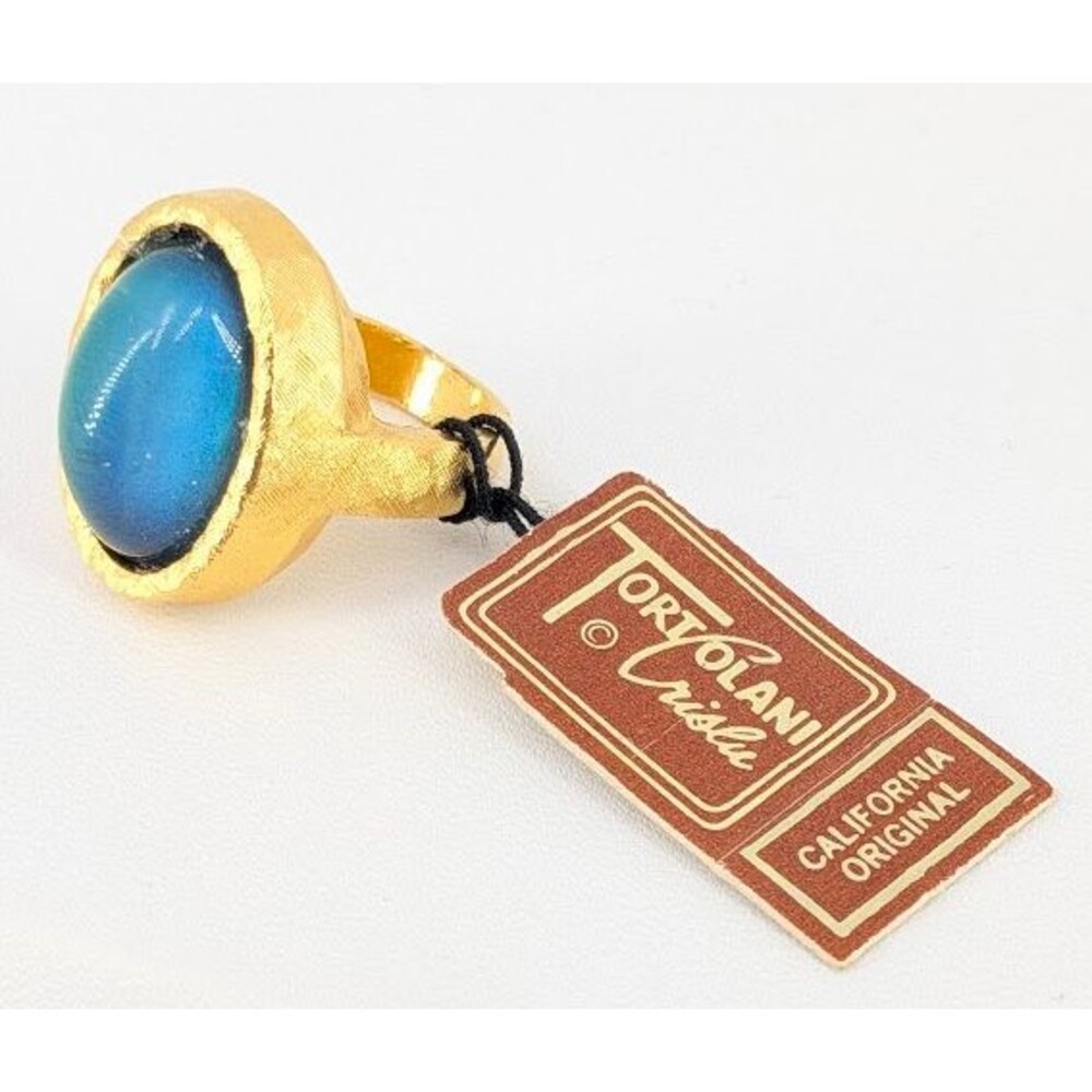 NEW Tortolani Vintage 1960s Mood Ring Color Change Blue Green Gold Tone Size 6